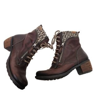 PIKOLINOS Le Mans Boots Womens 7.5-8 38 Brown Leather Ankle Zip Block Heel‎